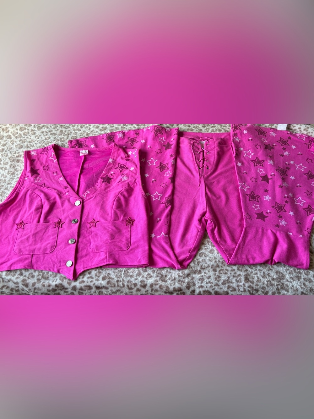 Barbie Hot Pink Star-Print Set with Top and Bottoms